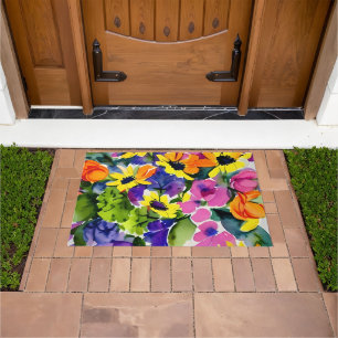 Colorful Watercolor Floral Art Doormat