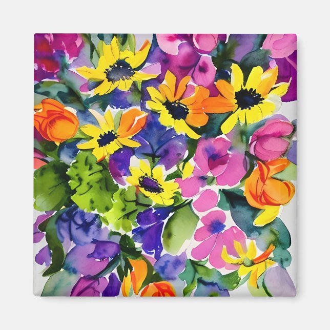 Colorful Watercolor Floral Art Magnet (Front)