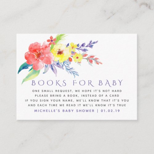 Colorful Watercolor Floral Baby Book Request Enclosure Card