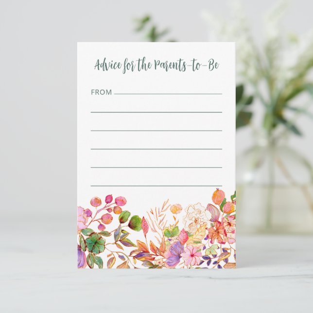 Colorful Watercolor Floral Baby Shower Advice Card (Standing Front)
