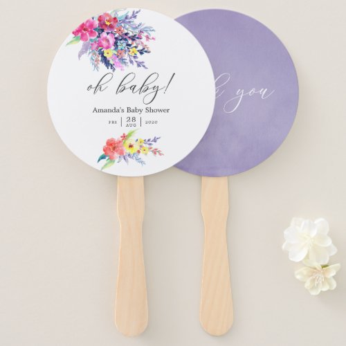 Colorful Watercolor Floral Baby Shower Hand Fan