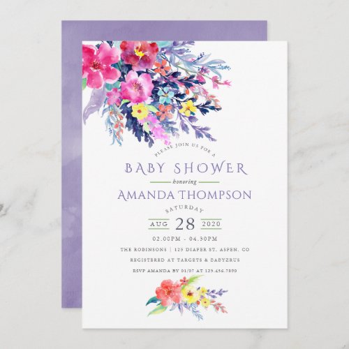 Colorful Watercolor Floral Baby Shower Invitation