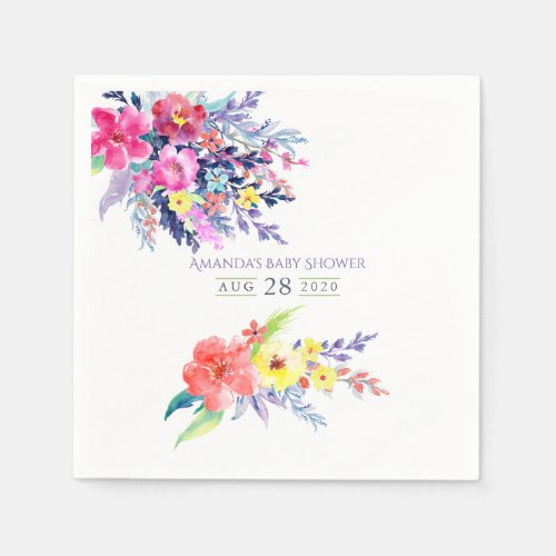 Colorful Watercolor Floral Baby Shower Napkins