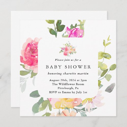 Colorful Watercolor Floral Baby Shower QR Code Invitation