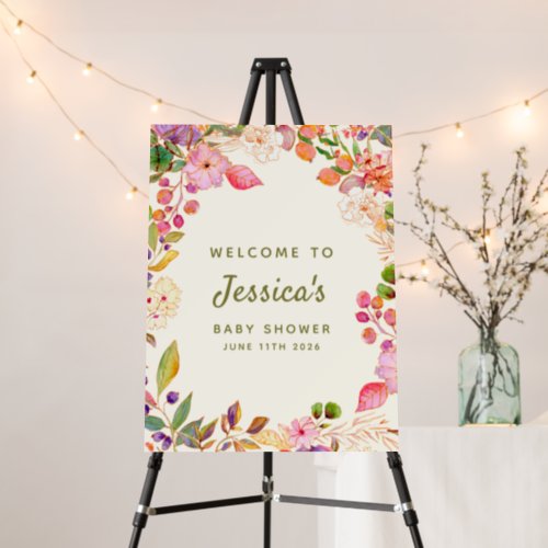 Colorful Watercolor Floral Baby Shower Welcome Foam Board