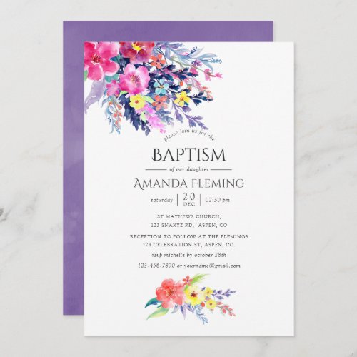 Colorful Watercolor Floral Baptism or Christening Invitation