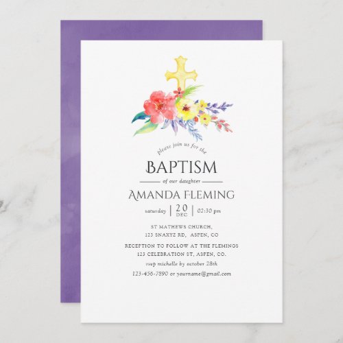 Colorful Watercolor Floral Baptism or Christening Invitation