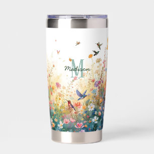Colorful Watercolor Floral birds Hummingbird Harmo Insulated Tumbler