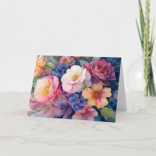 Colorful Watercolor Floral Blank Note Card