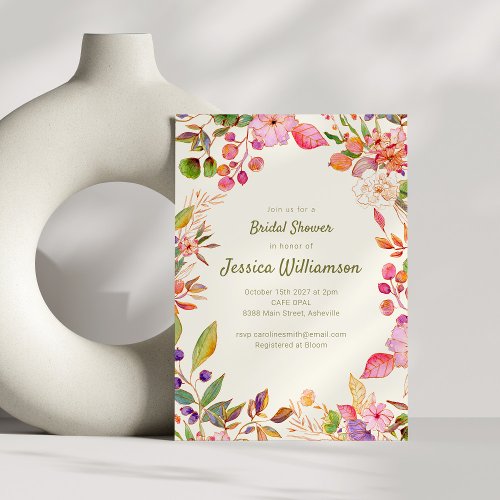 Colorful Watercolor Floral Border Bridal Shower  Invitation