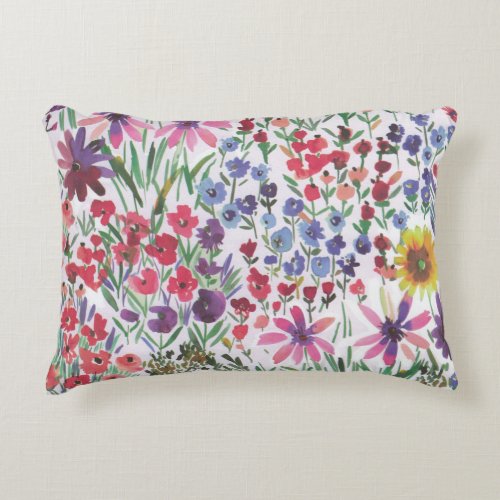 Colorful Watercolor Floral botanical Boho Garden   Accent Pillow