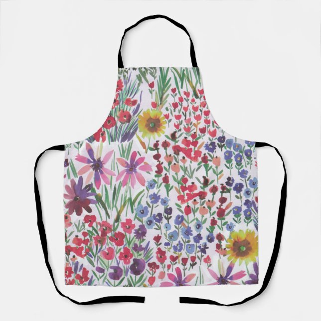 Colorful Watercolor Floral botanical Boho Garden  Apron (Front)