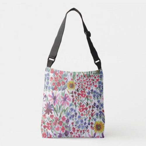 Colorful Watercolor Floral botanical Boho Garden Crossbody Bag