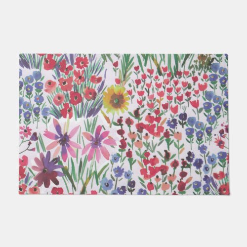 Colorful Watercolor Floral botanical Boho Garden   Doormat