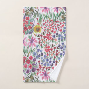 Colorful Watercolor Floral botanical Boho Garden Hand Towel