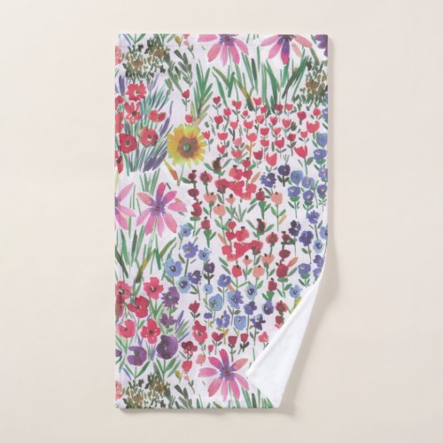 Colorful Watercolor Floral botanical Boho Garden   Hand Towel
