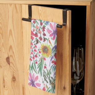 Colorful Watercolor Floral botanical Boho Garden Kitchen Towel
