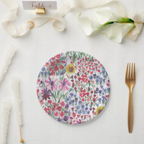 Colorful Watercolor Floral botanical Boho Garden   Paper Plates