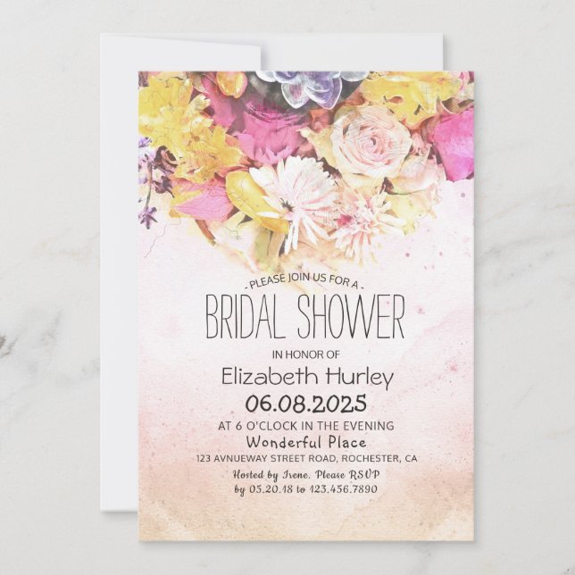 Colorful Watercolor Floral Botanical Bridal Shower Invitation (Front)