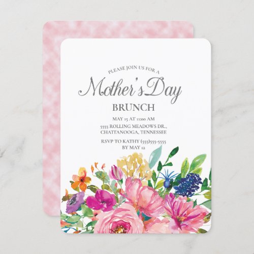 Colorful Watercolor Floral Botanical Mothers Day Invitation