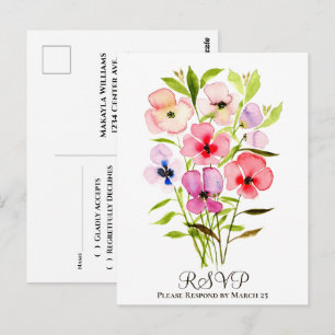 Colorful Watercolor Floral Bouquet Wedding RSVP Postcard