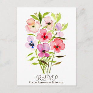 Colorful Watercolor Floral Bouquet Wedding RSVP Postcard