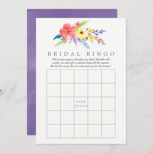 Colorful Watercolor Floral Bridal Shower Bingo Invitation