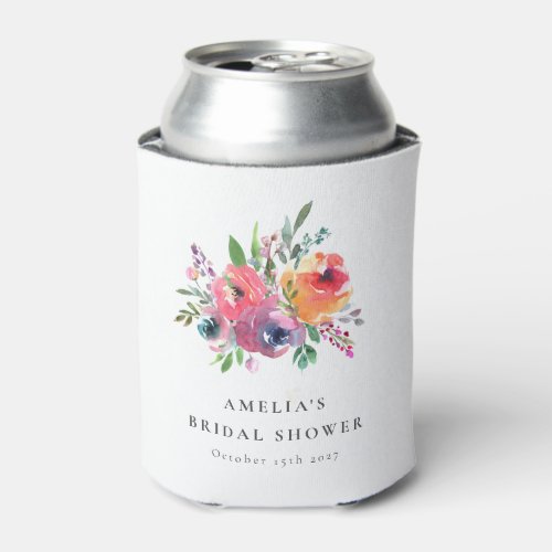 Colorful Watercolor Floral Bridal Shower Custom Can Cooler