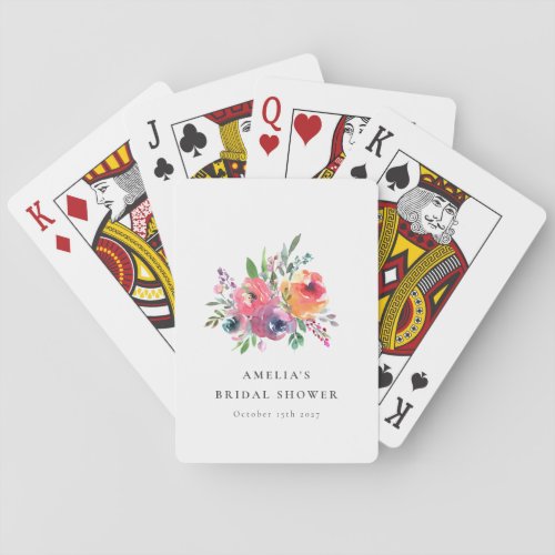 Colorful Watercolor Floral Bridal Shower Custom Playing Cards