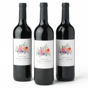 Colorful Watercolor Floral Bridal Shower Custom Wine Label