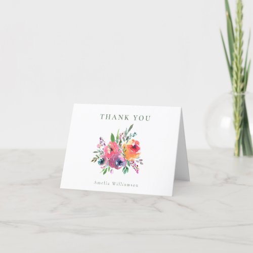 Colorful Watercolor Floral Bridal Shower Folded Thank You Card