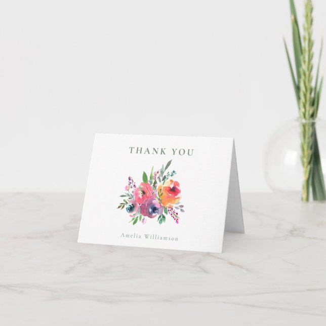 Colorful Watercolor Floral Bridal Shower Folded Thank You Card (Front)