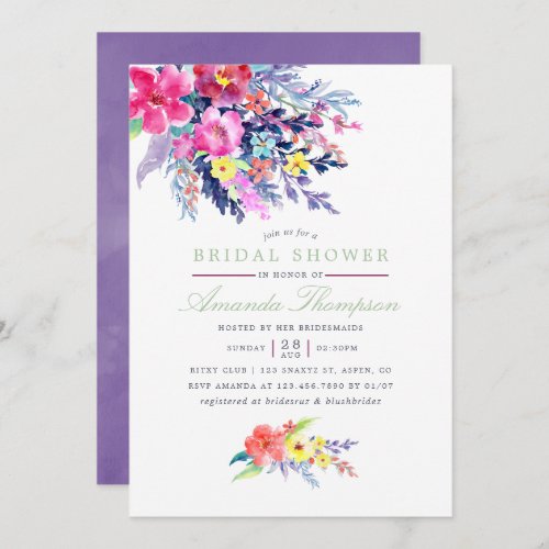 Colorful Watercolor Floral Bridal Shower Invite