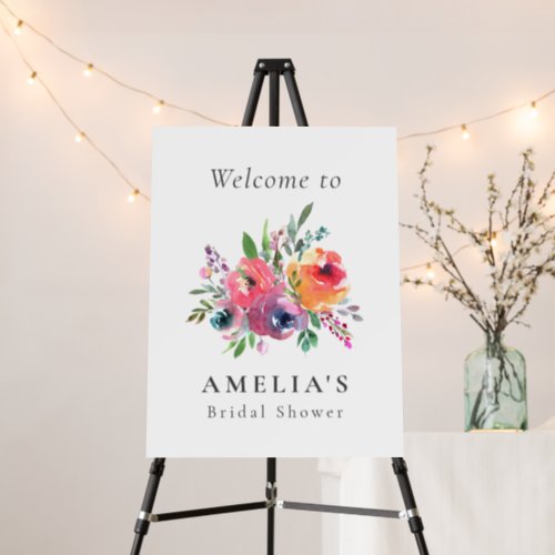 Colorful Watercolor Floral Bridal Shower Welcome Foam Board