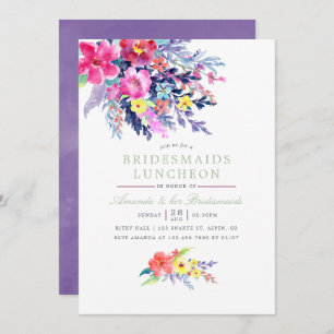 Colorful Watercolor Floral Bridesmaids Luncheon Invitation