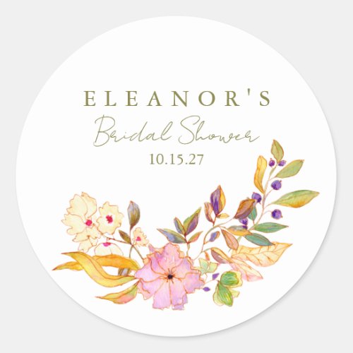 Colorful Watercolor Floral Brunch Bubbly Shower Classic Round Sticker