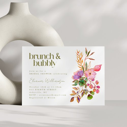 Colorful Watercolor Floral Brunch Bubbly Shower Invitation