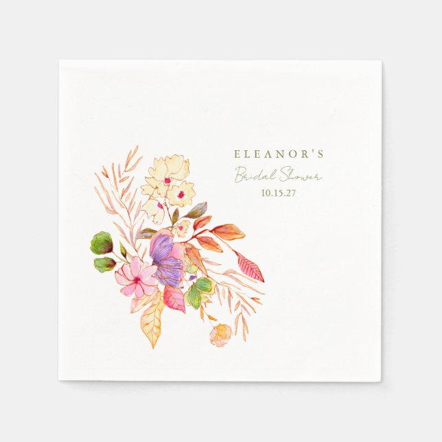 Colorful Watercolor Floral Brunch Bubbly Shower Napkins (Front)