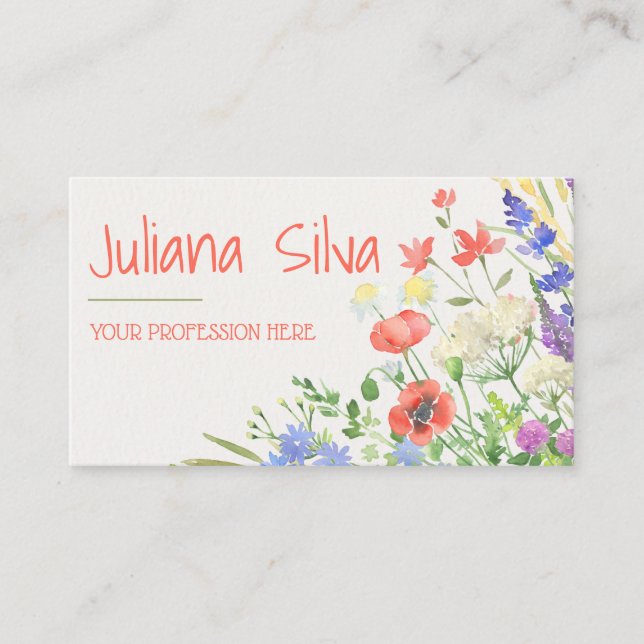 Colorful Watercolor Floral  Business Card (Front)