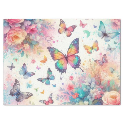 Colorful Watercolor Floral Butterflies Tissue Paper