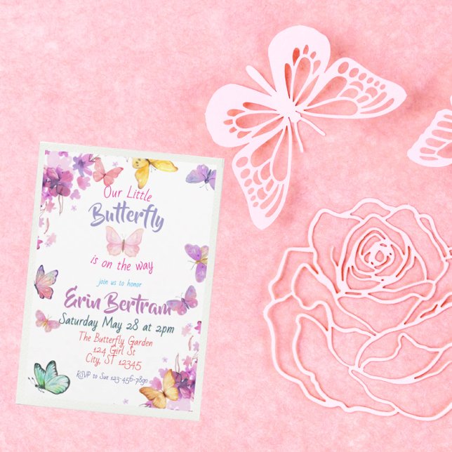 Colorful watercolor Floral Butterfly Baby Shower Invitation (Creator Uploaded)
