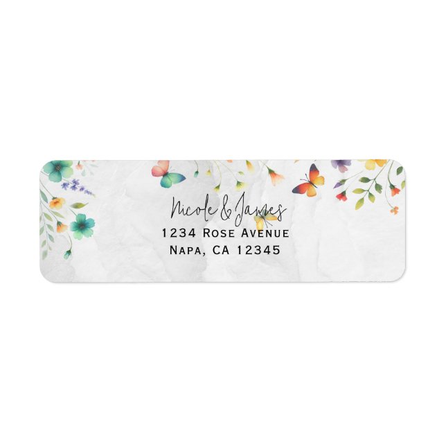 Colorful Watercolor Floral Butterfly  Label (Front)
