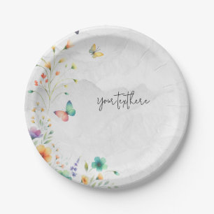 Colorful Watercolor Floral Butterfly Paper Plates