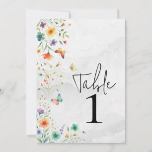 Colorful Watercolor Floral Butterfly Table Number