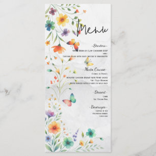 Colorful Watercolor Floral Butterfly Wedding Menu