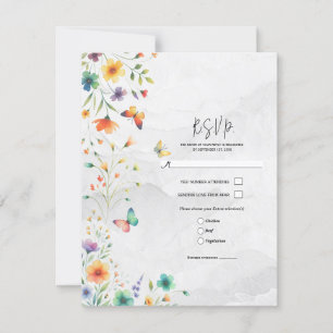 Colorful Watercolor Floral Butterfly Wedding RSVP Invitation