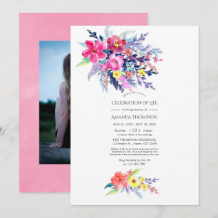 Colorful Watercolor Floral Celebration of Life Invitation