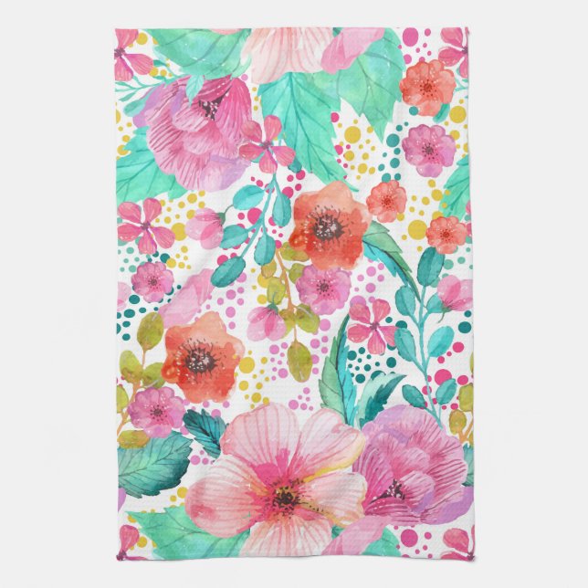 Colorful WaterColor Floral Collage Kitchen Towel (Vertical)