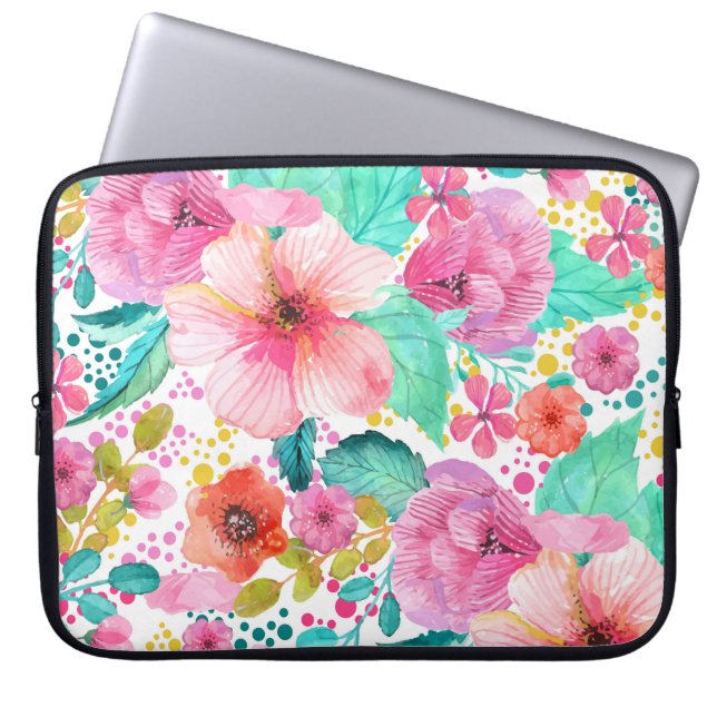 Colorful WaterColor Floral Collage Laptop Sleeve (Front)