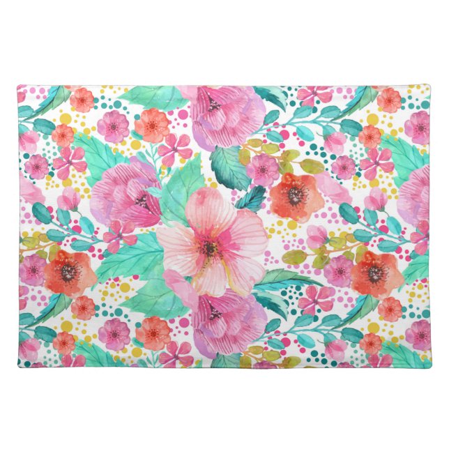 Colorful WaterColor Floral Collage Pattern Cloth Placemat (Front)